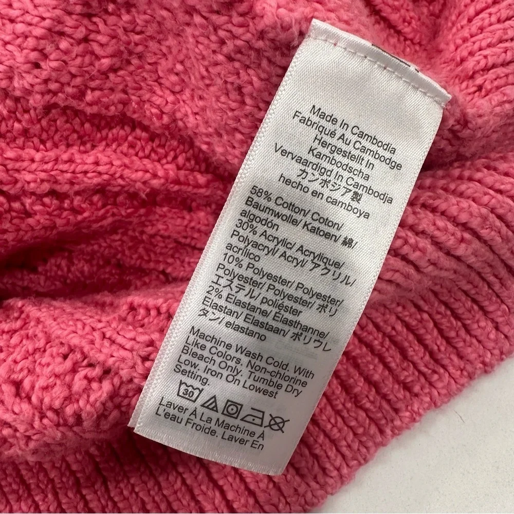 J. Crew Factory Pink Rollneck Cable Knit Sweater XS Cotton Blend HO23
